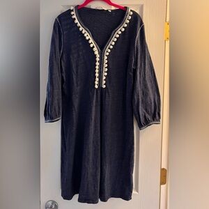 Boden Navy Dress with Pom Pom Trim